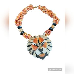 Vintage Lee Sands Tiger design apple coral necklace 20 inches